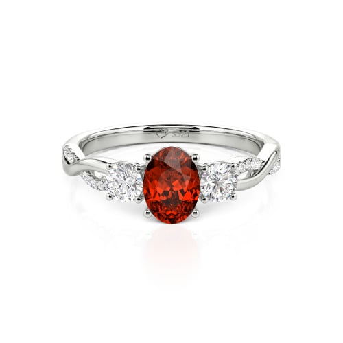 Jeulia Twist Three Stone Oval Cut Sterling Silver Ring
