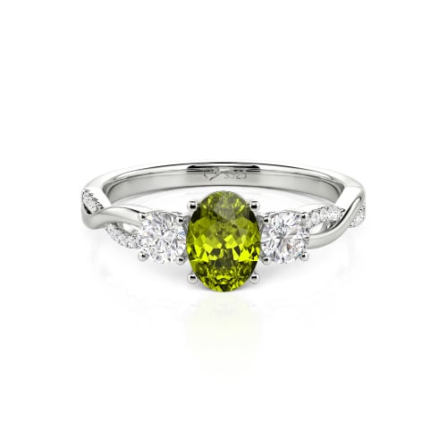 Jeulia Twist Three Stone Oval Cut Sterling Silver Ring