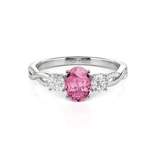 Jeulia Twist Three Stone Oval Cut Sterling Silver Ring