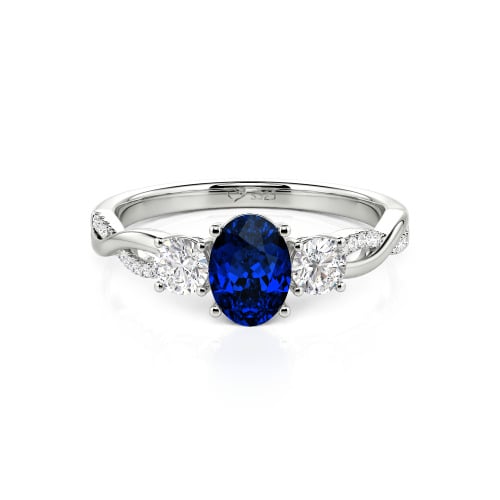 Jeulia Twist Three Stone Oval Cut Sterling Silver Ring
