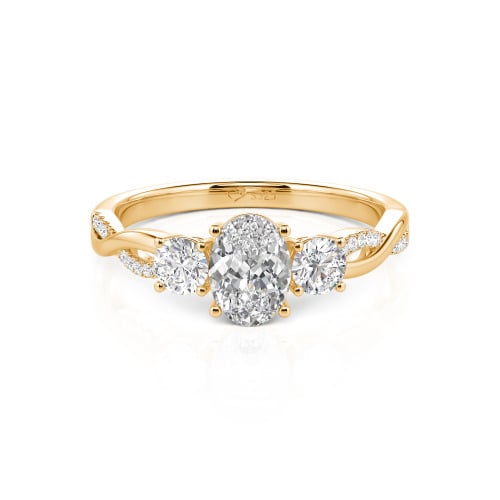 Jeulia Twist Three Stone Oval Cut Sterling Silver Ring