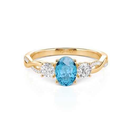 Jeulia Twist Three Stone Oval Cut Sterling Silver Ring
