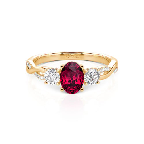 Jeulia Twist Three Stone Oval Cut Sterling Silver Ring