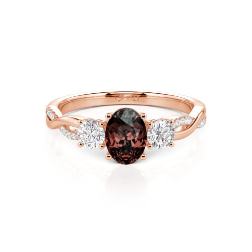 Jeulia Twist Three Stone Oval Cut Sterling Silver Ring