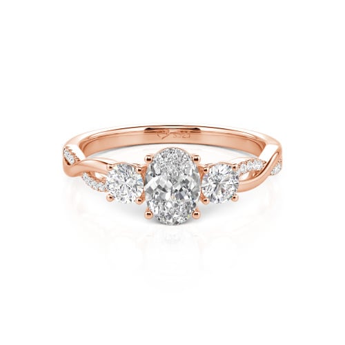 Jeulia Twist Three Stone Oval Cut Sterling Silver Ring