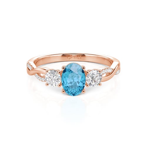 Jeulia Twist Three Stone Oval Cut Sterling Silver Ring