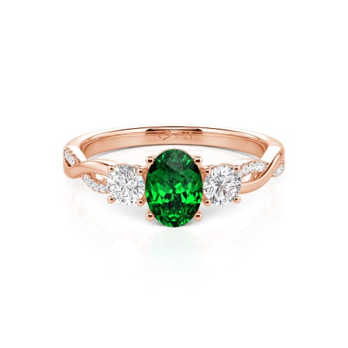 Jeulia Twist Three Stone Oval Cut Sterling Silver Ring