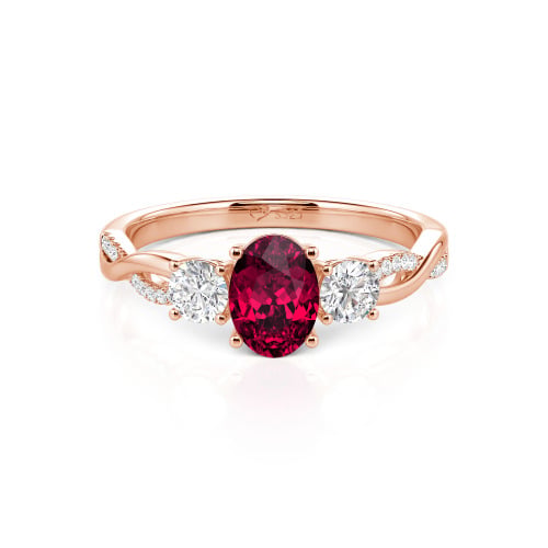 Jeulia Twist Three Stone Oval Cut Sterling Silver Ring