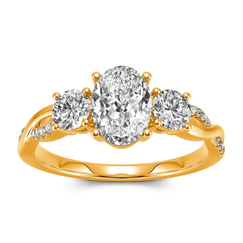 Three Stone Oval Cut Sterling Silver Ring Yellow Gold