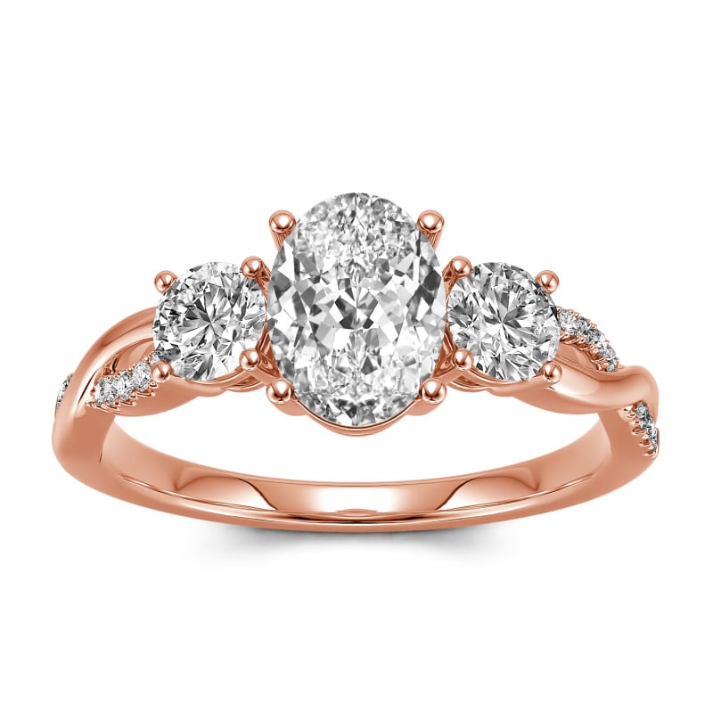 Jeulia Anillo rosa con corte ovalado tres piedras torcido mujer de plata de ley