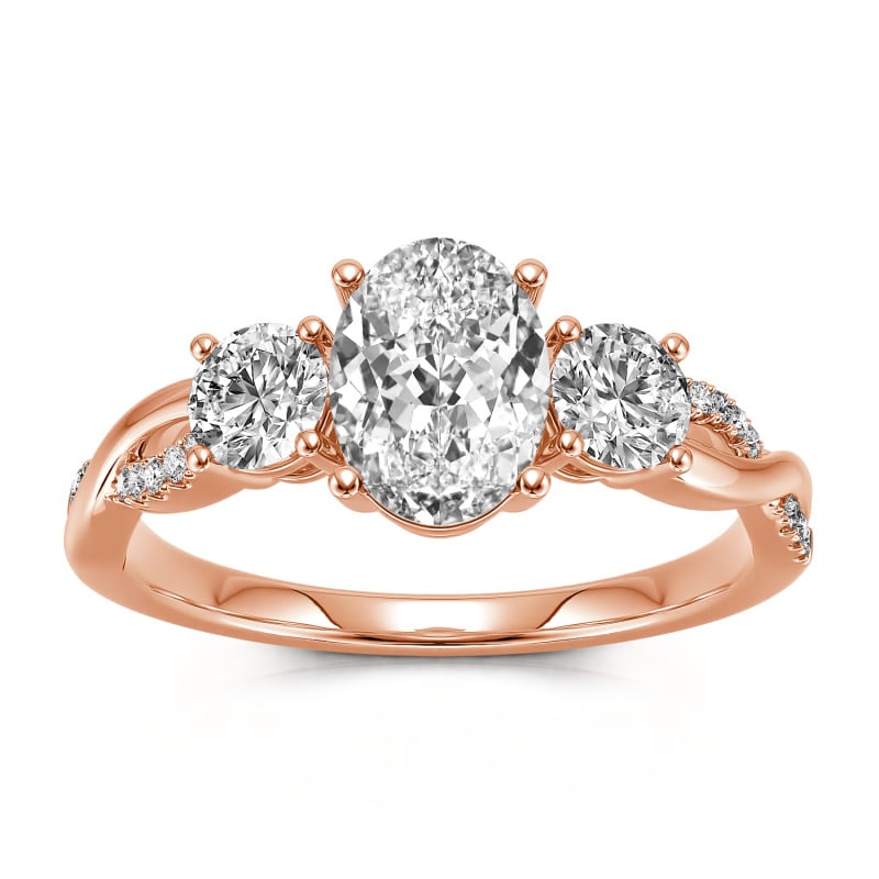 Jeulia Twist Three Stone Oval Cut Sterling Silver Ring