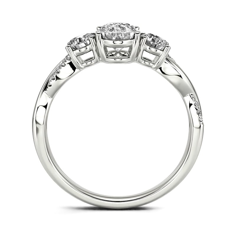 Three Stone Oval Cut Sterling Silver Ring White Gold