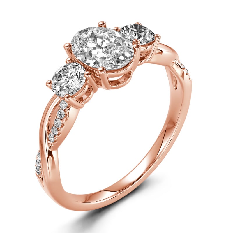 Three Stone Oval Cut Sterling Silver Ring Rose Gold