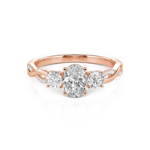 Jeulia Twist Three Stone Oval Cut Ring