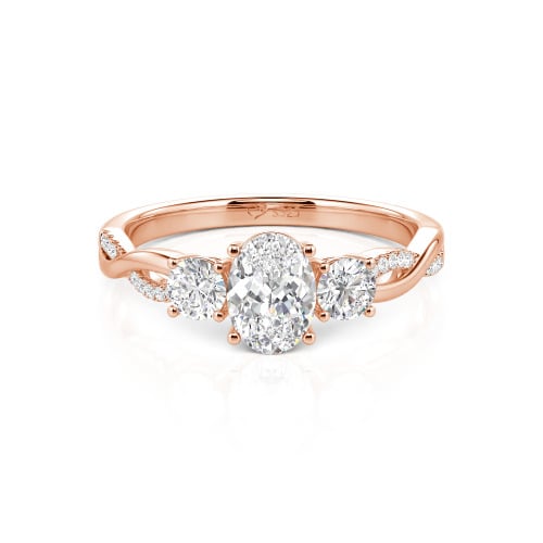 Jeulia Twist Three Stone Oval Cut Ring