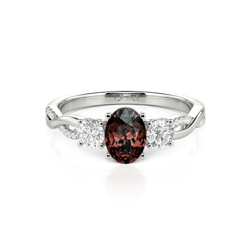 Jeulia Twist Three Stone Oval Cut Ring