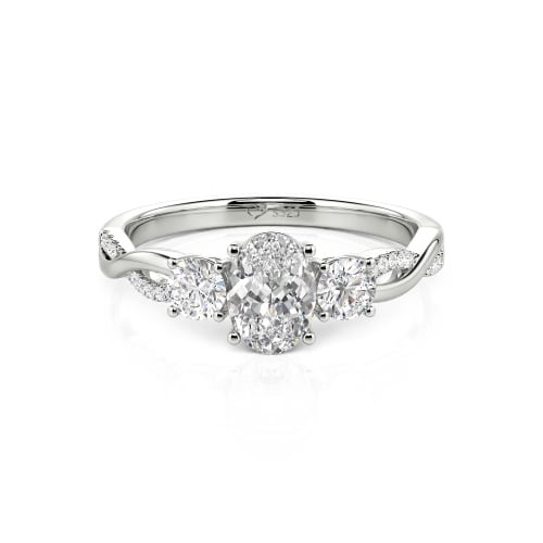 Jeulia Twist Three Stone Oval Cut Ring