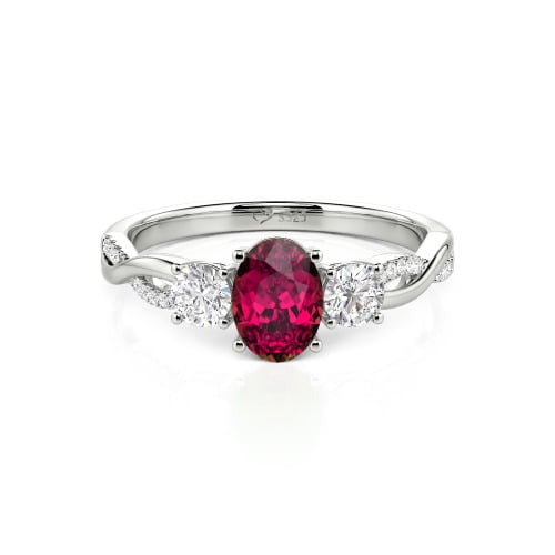 Jeulia Twist Three Stone Oval Cut Ring