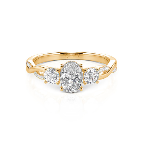 Jeulia Twist Three Stone Oval Cut Ring