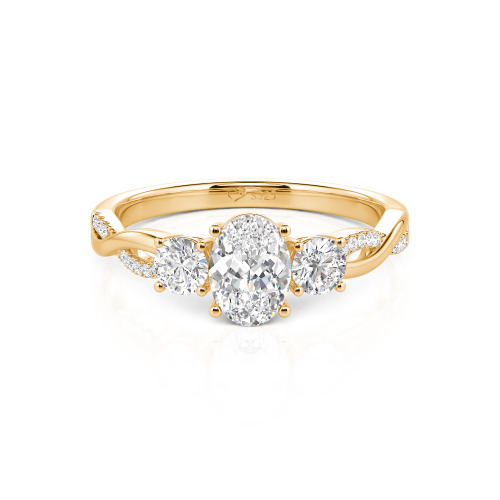 Jeulia Twist Three Stone Oval Cut Ring