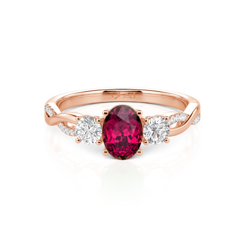 Jeulia Twist Three Stone Oval Cut Ring