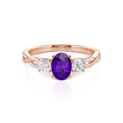 Jeulia Twist Three Stone Oval Cut Ring