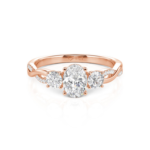 Jeulia Twist Three Stone Oval Cut Ring