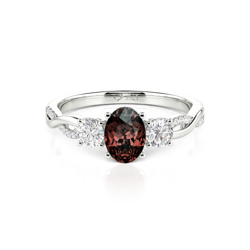 Jeulia Twist Three Stone Oval Cut Ring