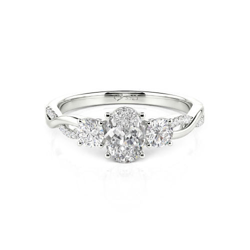 Jeulia Twist Three Stone Oval Cut Ring