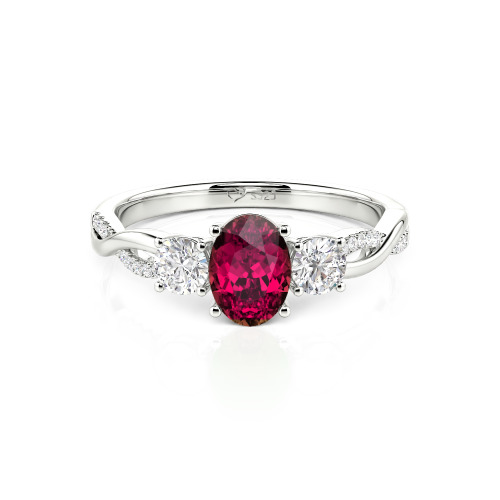 Jeulia Twist Three Stone Oval Cut Ring