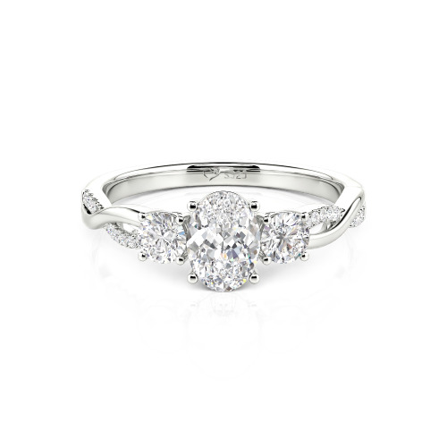 Jeulia Twist Three Stone Oval Cut Ring