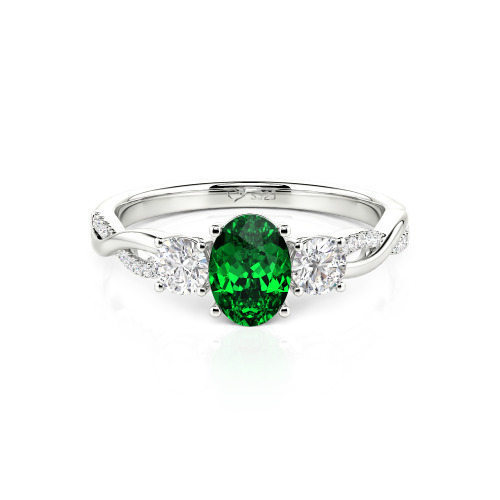 Jeulia Twist Three Stone Oval Cut Ring