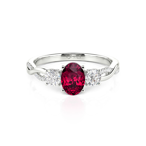Jeulia Twist Three Stone Oval Cut Ring