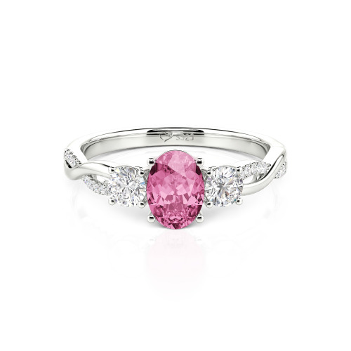 Jeulia Twist Three Stone Oval Cut Ring