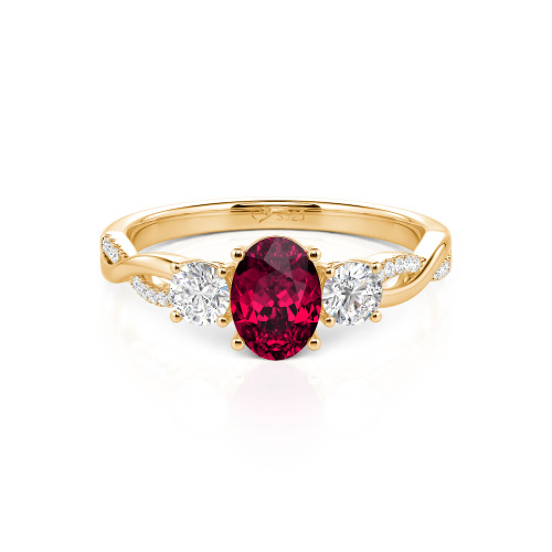 Jeulia Twist Three Stone Oval Cut Ring