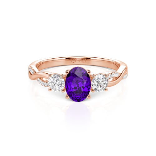 Jeulia Twist Three Stone Oval Cut Ring