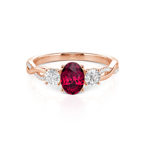 Jeulia Twist Three Stone Oval Cut Ring