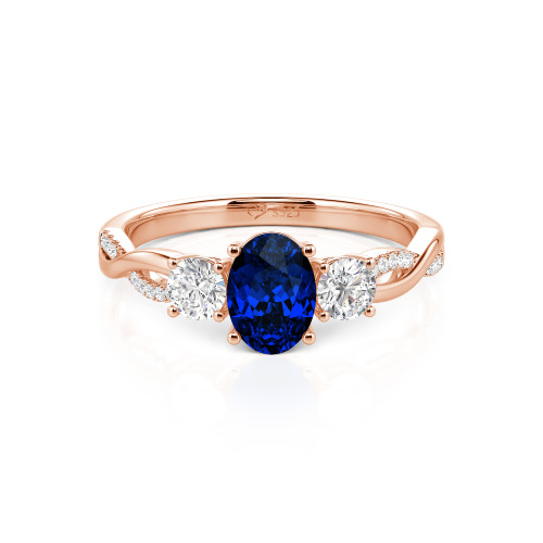 Jeulia Twist Three Stone Oval Cut Ring