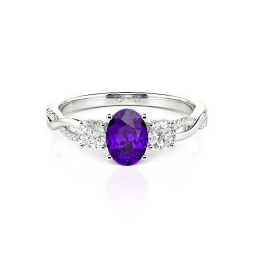 Jeulia Twist Three Stone Oval Cut Ring