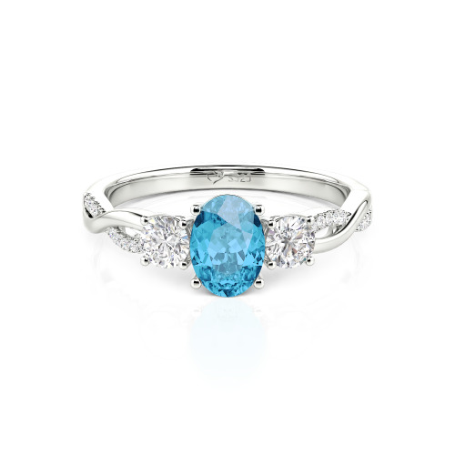 Jeulia Twist Three Stone Oval Cut Ring