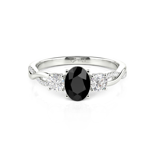Jeulia Twist Three Stone Oval Cut Ring