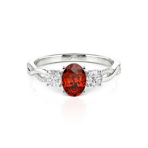 Jeulia Twist Three Stone Oval Cut Ring