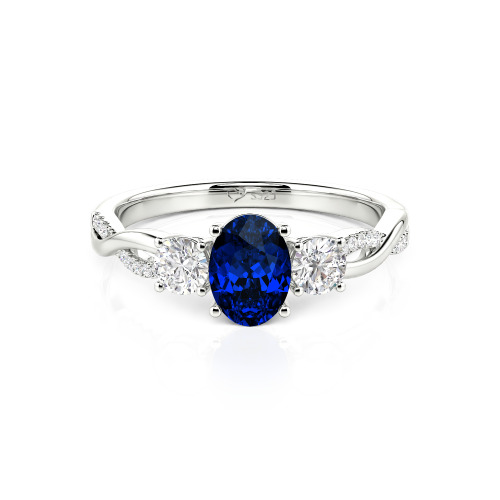 Jeulia Twist Three Stone Oval Cut Ring
