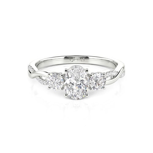 Jeulia Twist Three Stone Oval Cut Ring