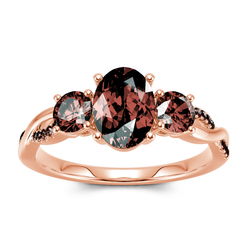 Jeulia 10K/14K/18K Gold Platinum Twist Three Stone Oval Cut Ring