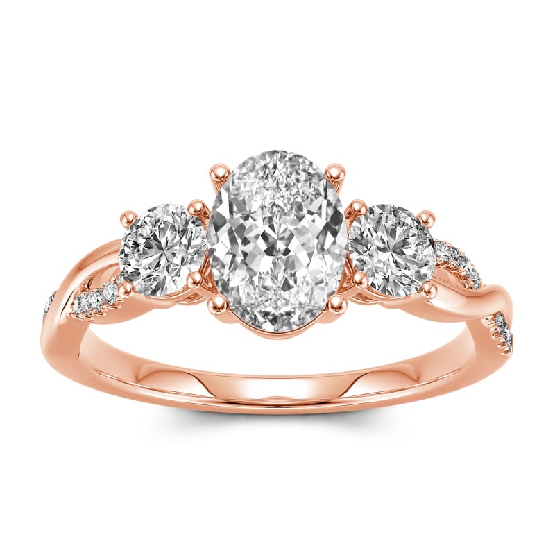 Jeulia Anillo 10K/14K/18K oro rosa con corte ovalado tres piedras torcido mujer