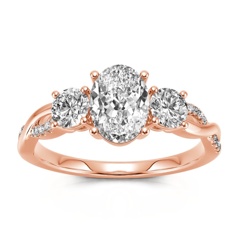 Jeulia 10K/14K/18K Gold Platinum Twist Three Stone Oval Cut Ring