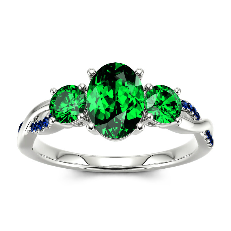 Three Stone Emerald Cut Ring White Gold Twist