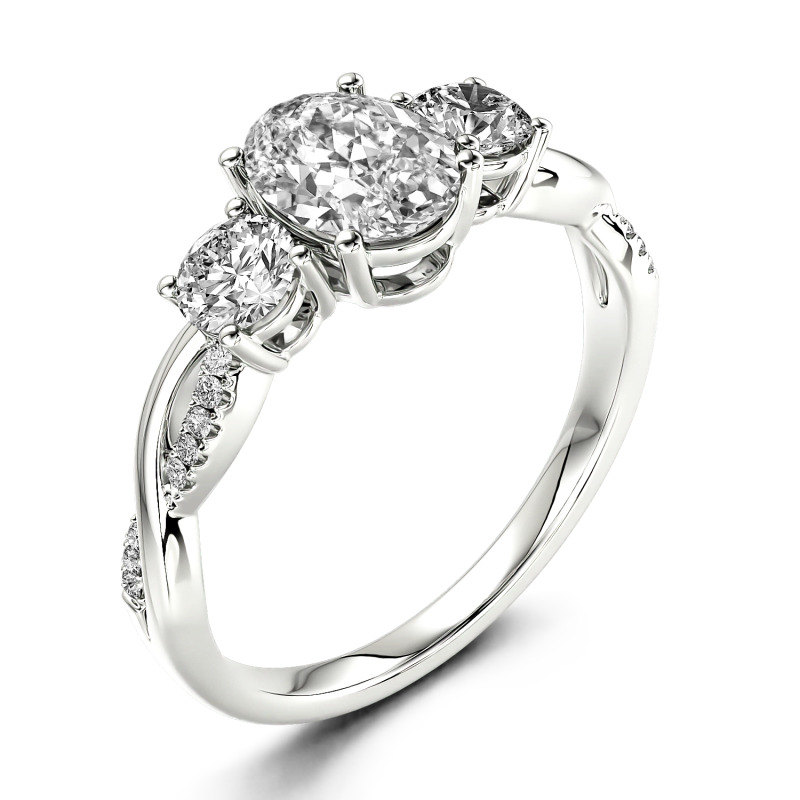 Jeulia Anello Trilogy con Moissanite Taglio Ovale per Donna in 10K/14K/18K Oro Platino