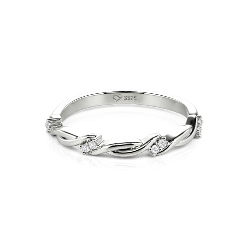 Jeulia Twist Round Cut Sterling Silver Women's Band